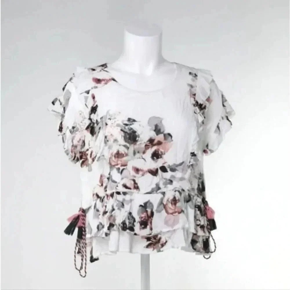 Moon River Floral Ruffle Peplum Top